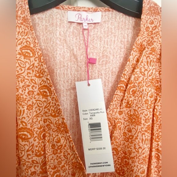 NWT Parker Floral Tangerine and Peach Smocked Tiered V Neck Dress - Picture 6 of 8